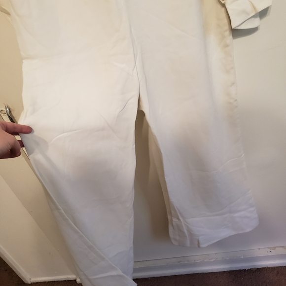 Vintage 1960s-1970s Mod White Cream Crepe Wide Leg Jumpsuit Medium Large - Picture 2 of 14